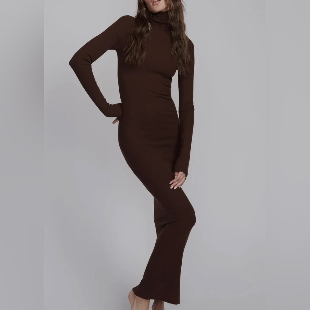 Eterne Chocolate brown Turtleneck maxi dress